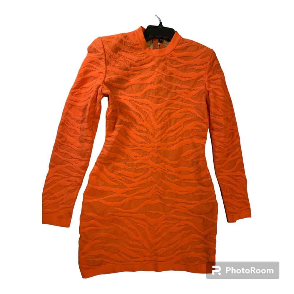 Balmain Solid Zebra Viscose Jacquard Zipper Mini Dress